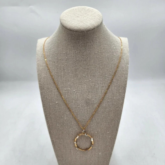 Sole Society‎ Long Gold Crystal Circle Pendant Necklace - Picture 2 of 7
